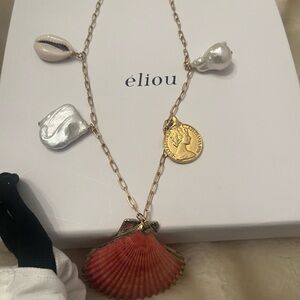 Eliou Gold and Pink Charm Necklace NWOT